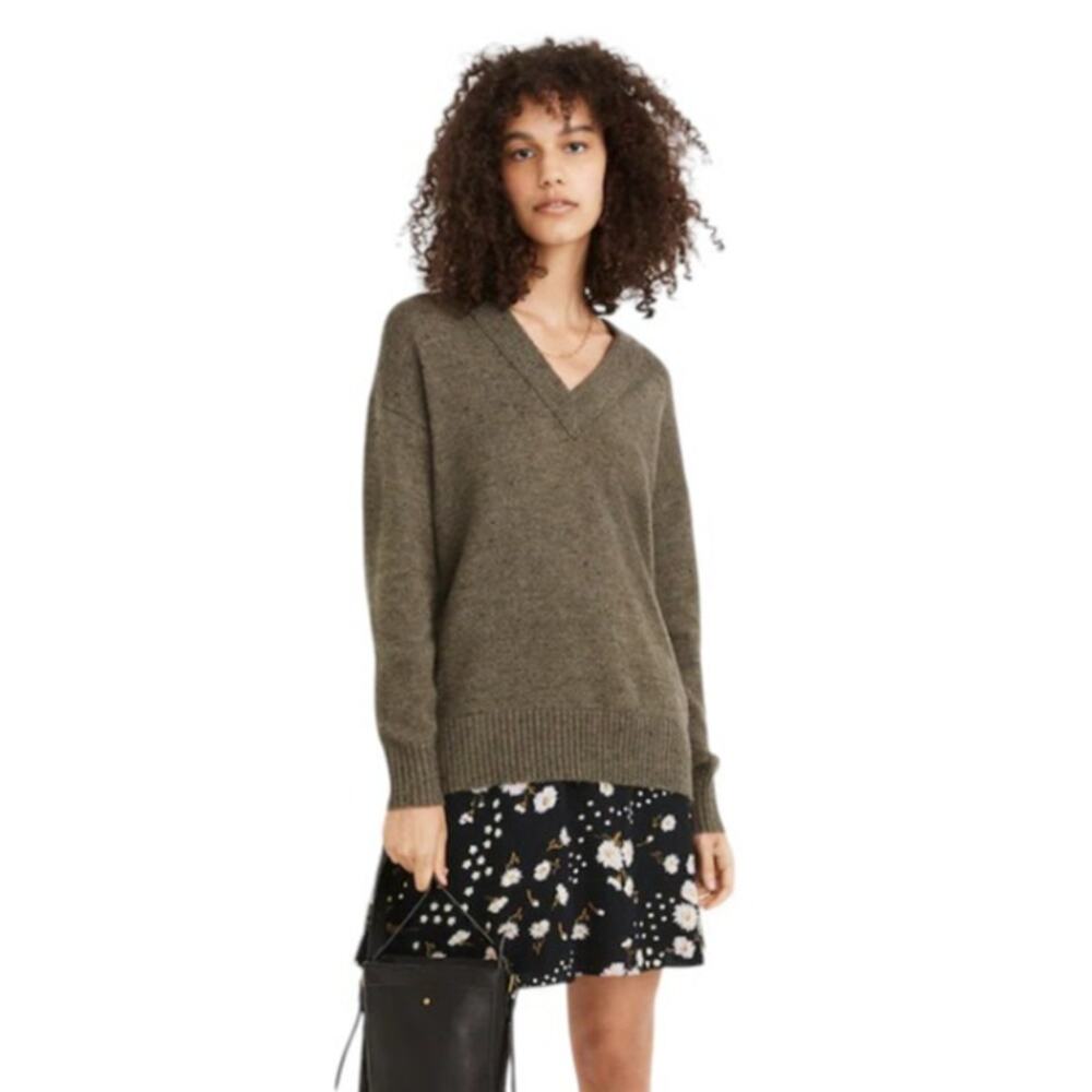 Madewell Forest Green Donegal Bartlett V-Neck Pullover Sweater
